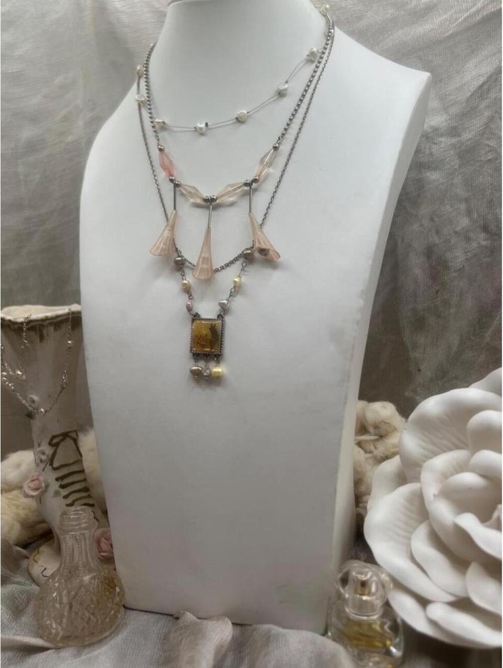 vintage fairy themed three piece necklace stack